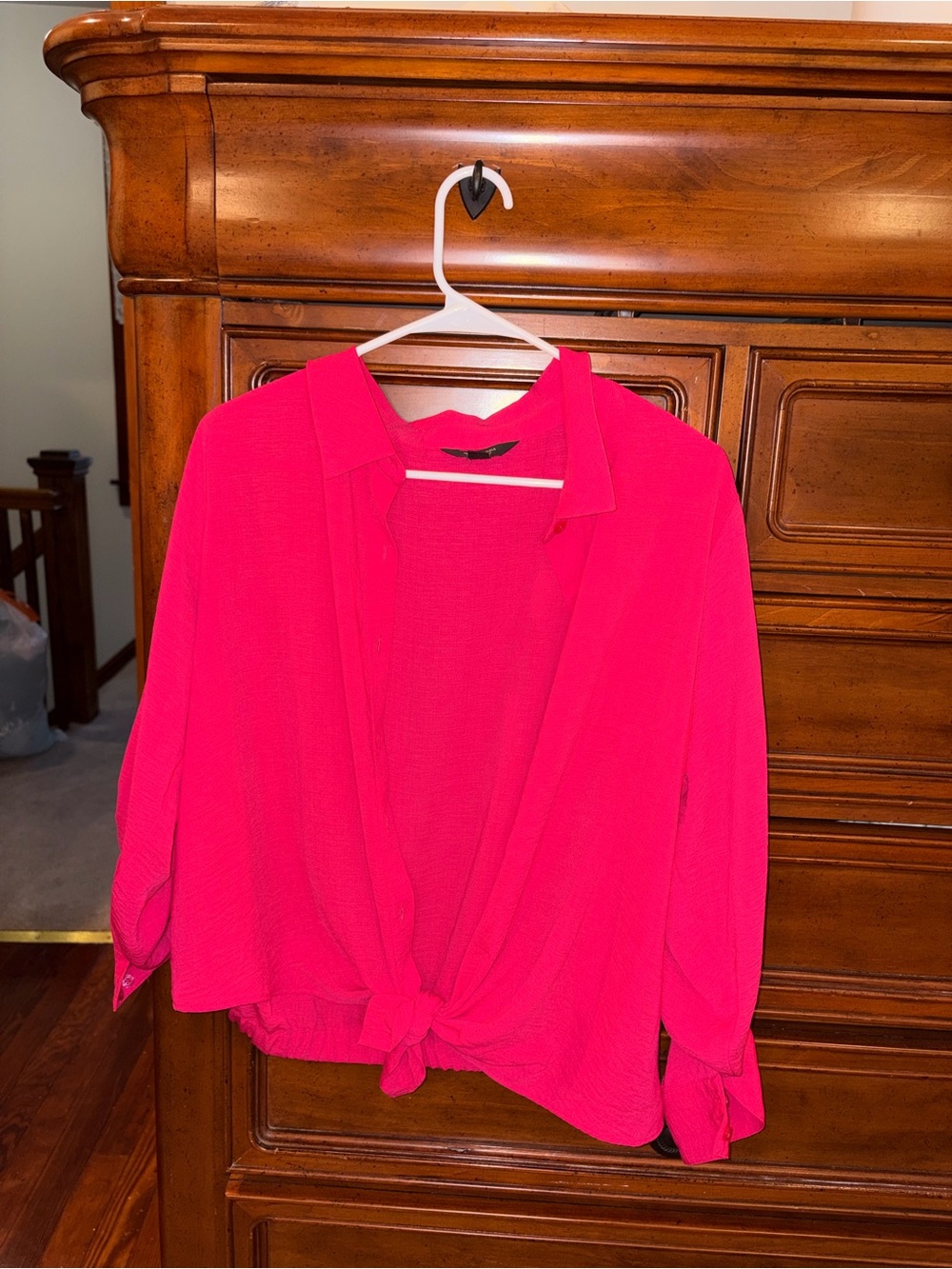 Simply Vera Vera Wang Hot Pink Tie-Front Button Down Blouse Size XL